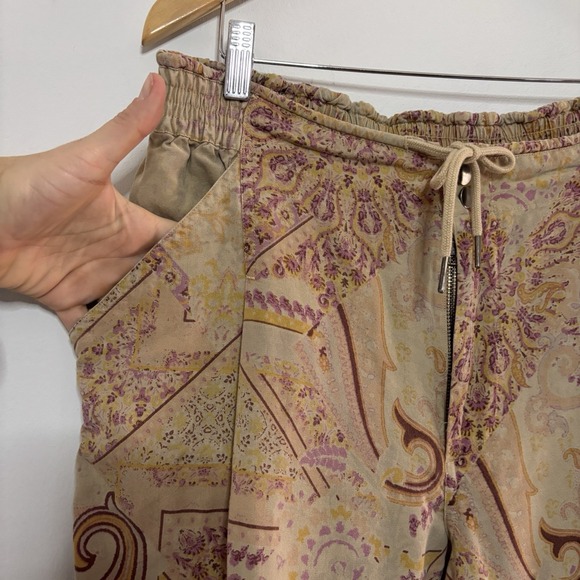 Sundance Ashanti Pants Womens 12 Tan‎ Pink Floral Drawstring Boho Chic Artsy - Picture 3 of 11
